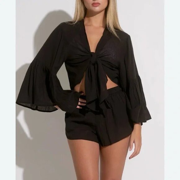ELAN Bell Sleeve Tie Front Top/Cover Up ONE SIZE - Picture 1 of 4